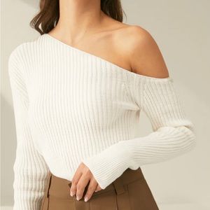 One Shoulder Long Sleeve Ribbed Pullover Sweater